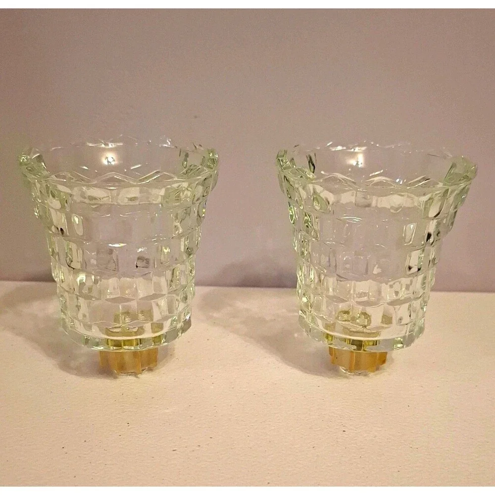 Vintage HOMCO Clear Glass Peg Votive Cup Candle Holder Set 2 Cubist Home Decor